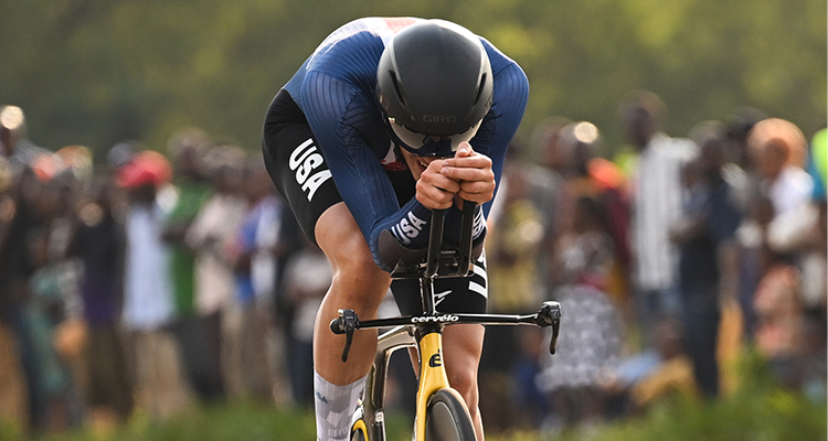 Ashlin Barry racing during the Men's Junior Individual Time Trial World Championships in Kigali.