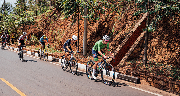 Slovenia's Tadej Pogačar attacks on Mount Kigali during the Men Elite Road Race in Kigali