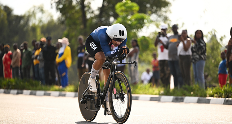 Beckam Drake racing during the Men's Junior Individual Time Trial World Championships in Kigali.