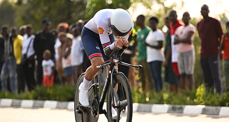 Dylan Sage racing during the Men's Junior Individual Time Trial World Championships in Kigali.