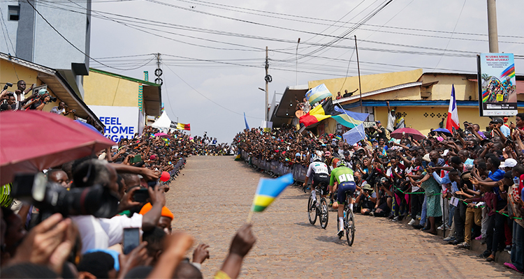 Isaac Del Toro and Tadej Pogačar on Mur de Kigali during the Men Elite Road Race in Kigali