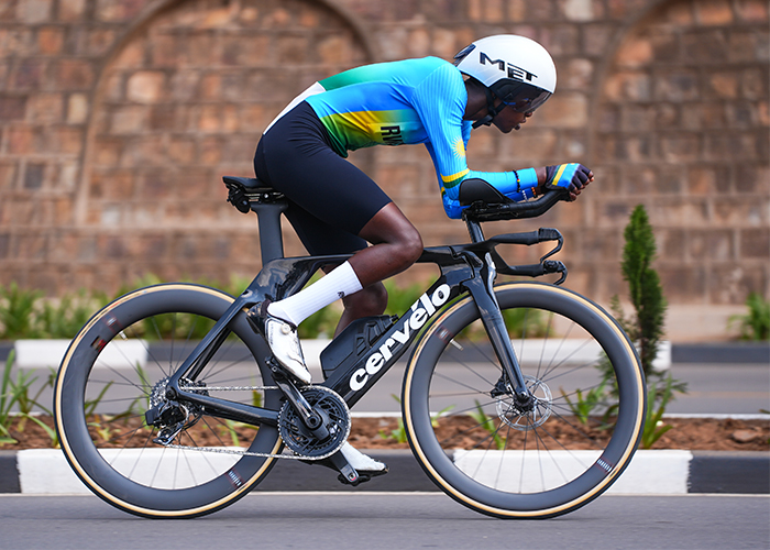 Pacifique Byusa racing during the Men's Junior Individual Time Trial World Championships in Kigali.