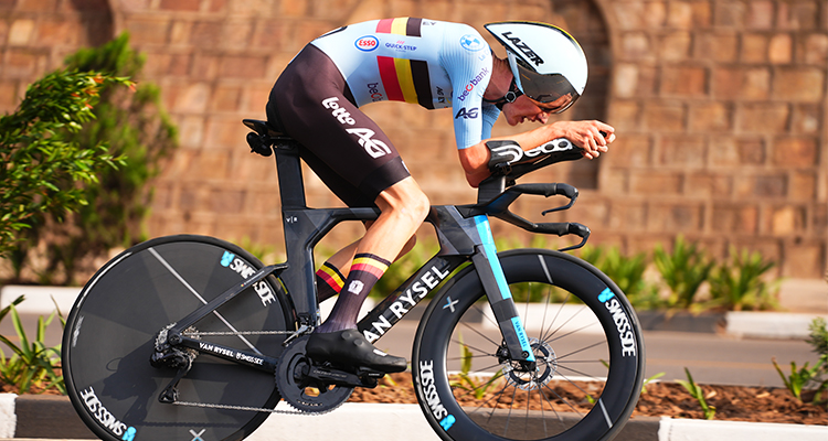 Seff van Kerckhove racing during the Men's Junior Individual Time Trial World Championships in Kigali.