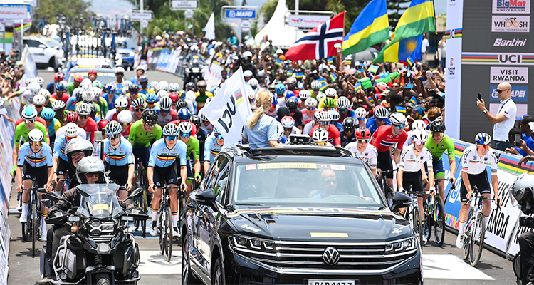 The start of the Men U23 Road Race in Kigali